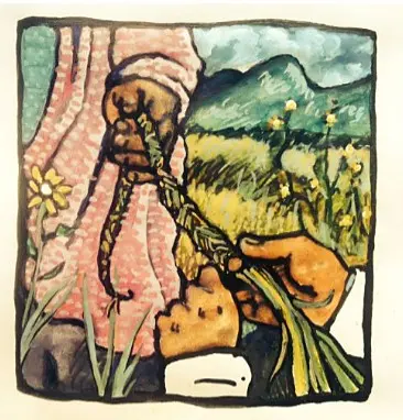 Illustration of hands braiding strands together, symbolizing The Braid Foundation's mission of weaving community support